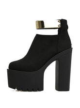 Mode Bling Dicken Absätzen Damen Schuhe Schwarze Stiefel Flock